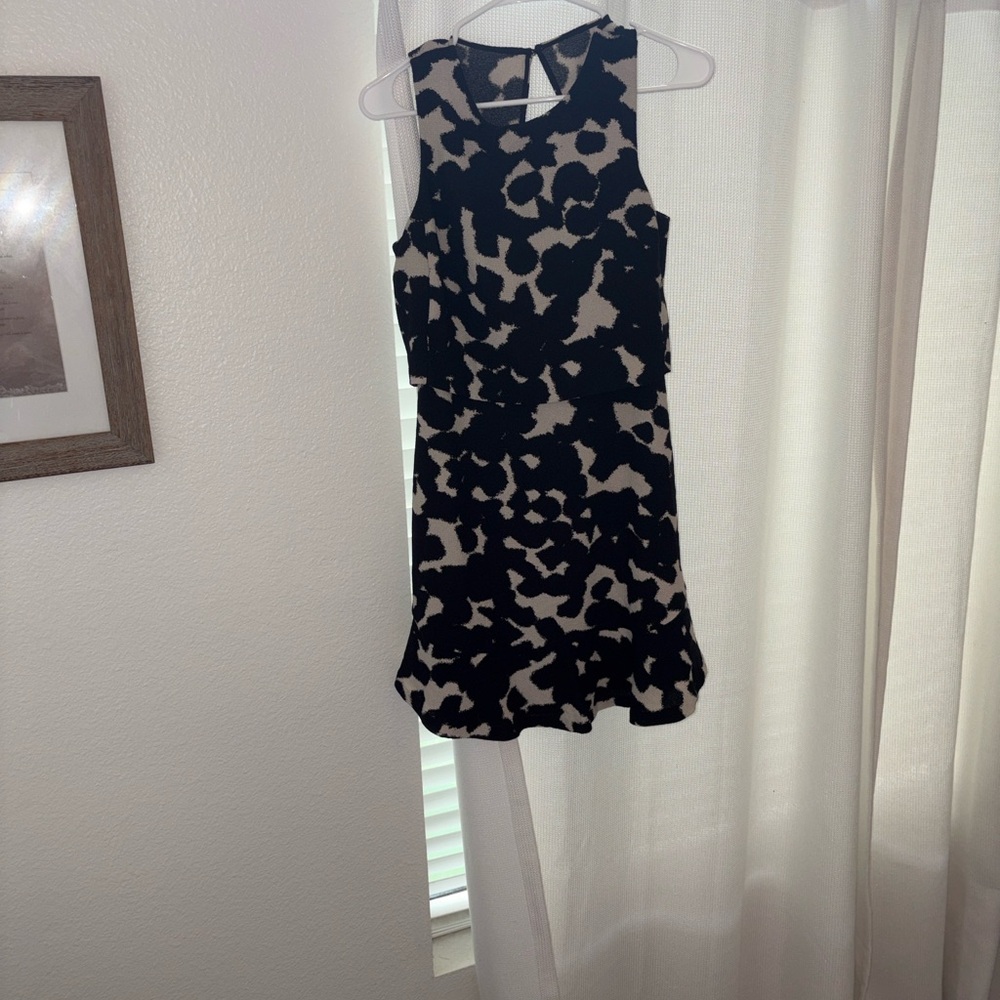 Banana Republic Black and Cream Patterned Mini Dress